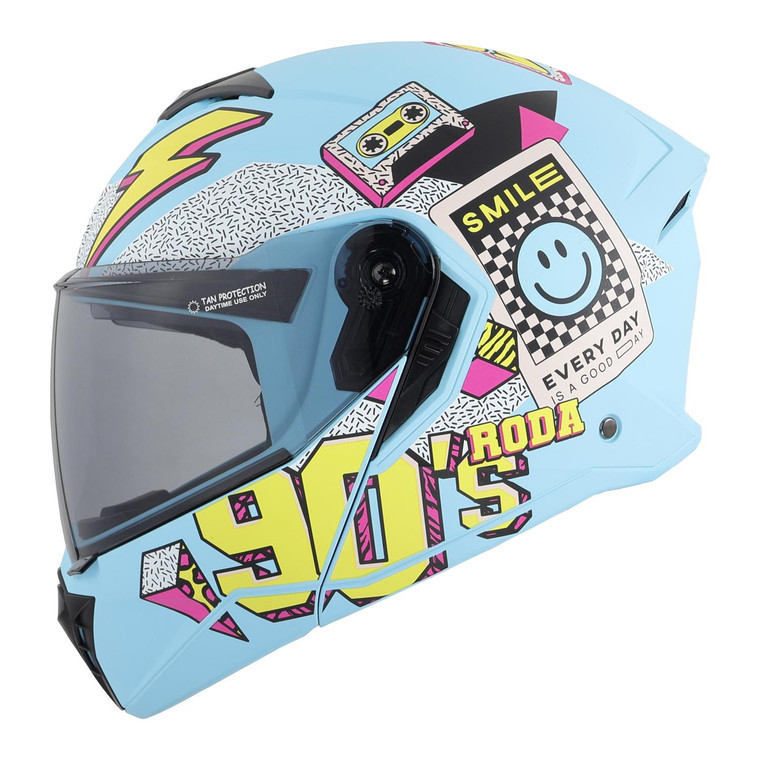 Casco Roda Booster Azul Mate Peace Out Mica Humo Aba Svs
