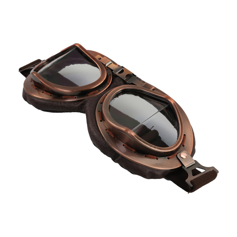 GOGGLE METALICO BRONCE CON VISOR CLARO MODELO AVIADOR RODA