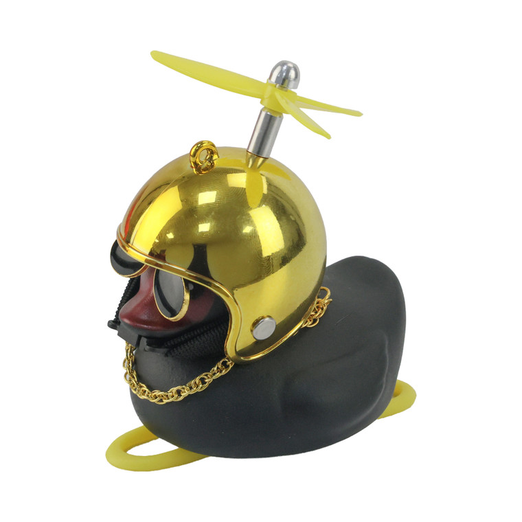PATO DECORATIVO NEGRO CON CASCO CROMADO AMARILLO