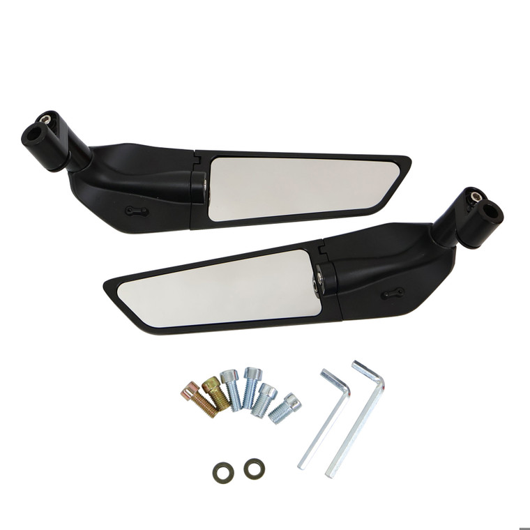 ESPEJO TIPO ALERON LARGO 270MM BASE ALUMINIO NEGRO SET