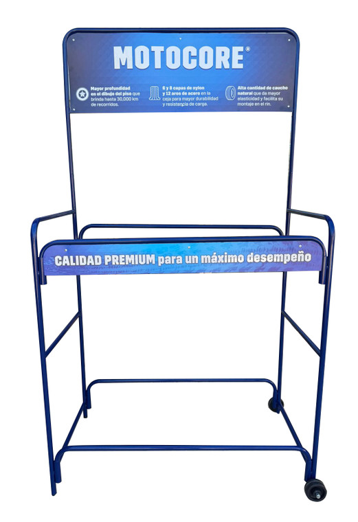 EXHIBIDOR METÁLICO DE LLANTAS AZUL MOTOCORE