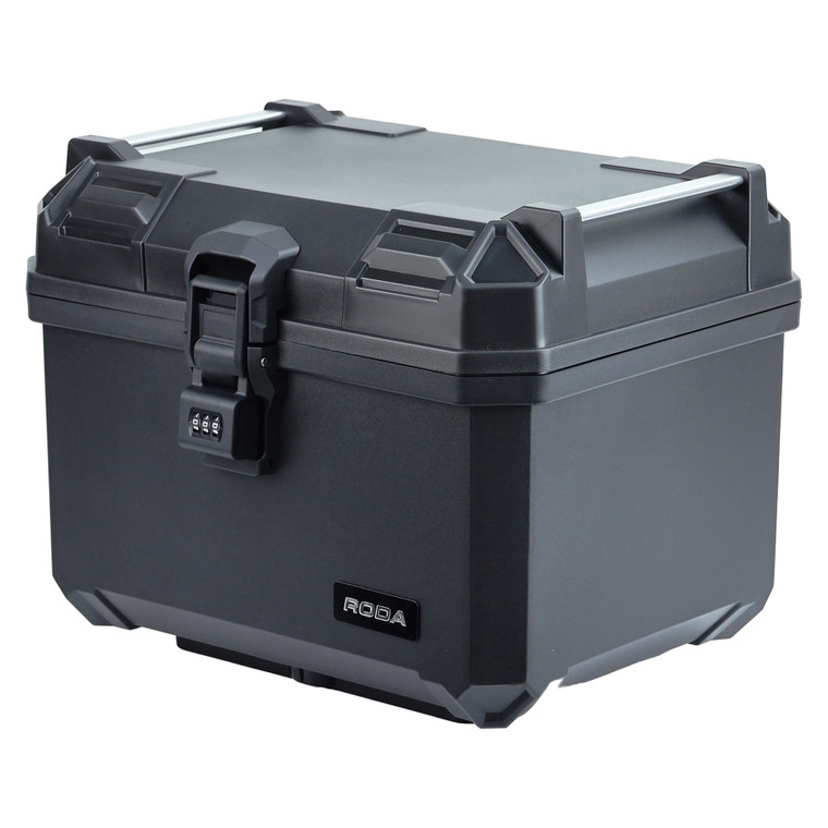 Caja Trasera 45 L Diseño con Cerradura de Combinación Marca RODA Color Negro para Motocicleta
