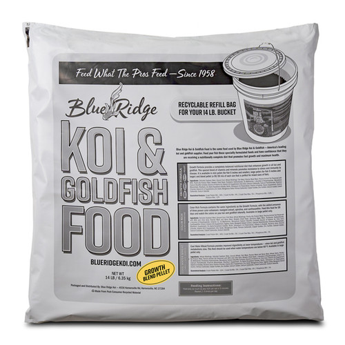 Blue Ridge Floating Growth Blend Fish Food, 14 lbs. | Recyclable Refill Bag for Bucket