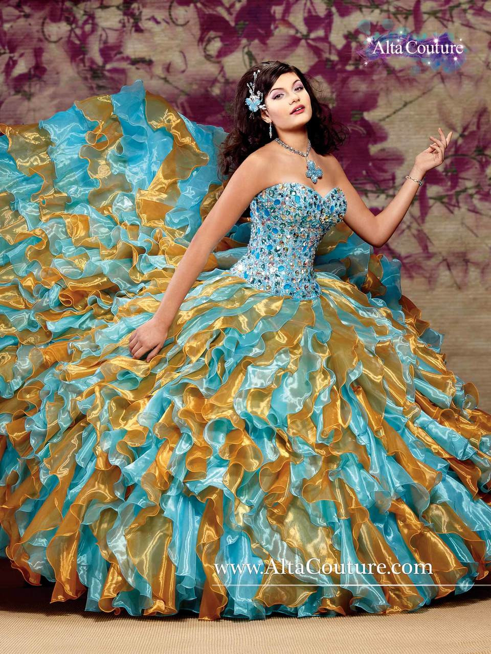 turquoise and gold quinceanera dresses