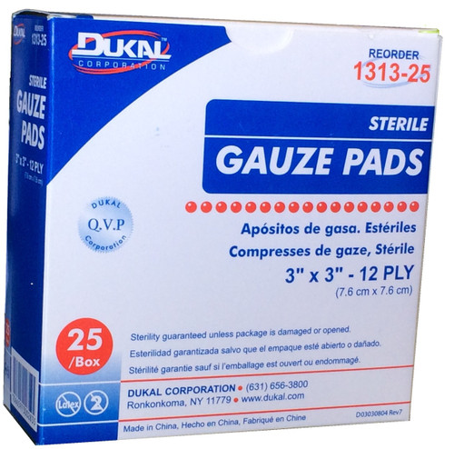 Gauze Pads 3" x 3" - Sterile - Individually wrapped - 25 Per Box