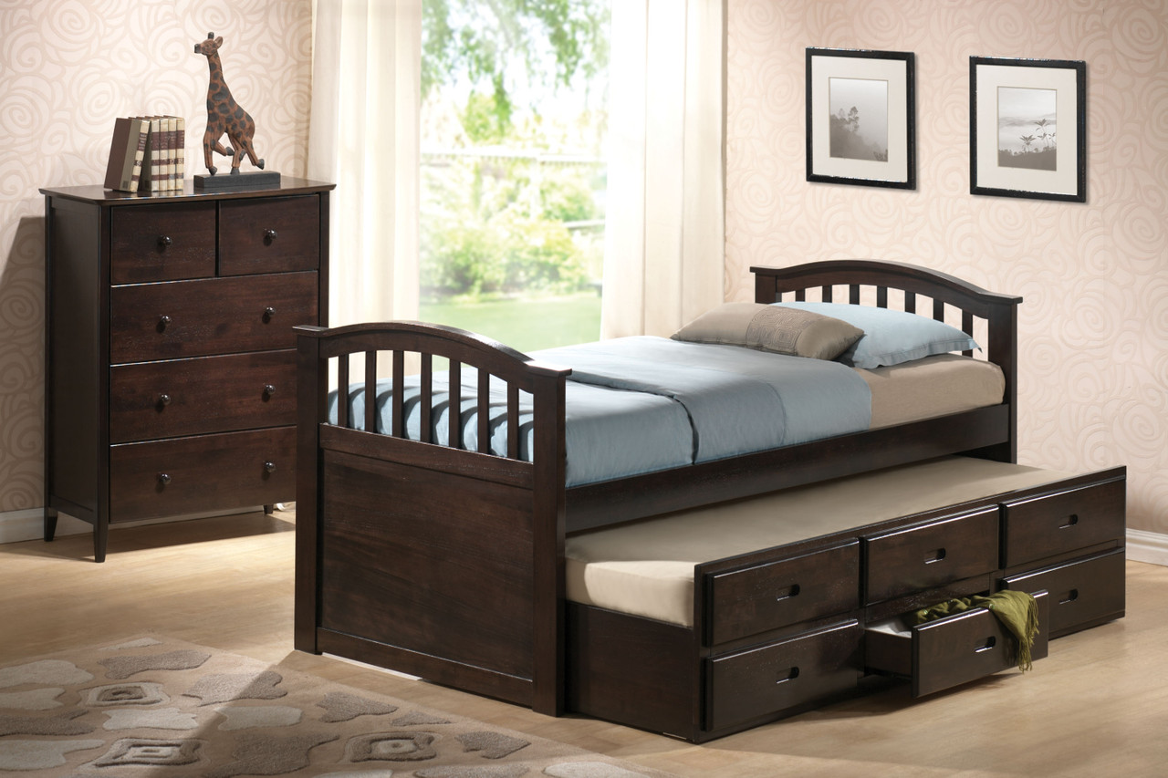 The San Marino Full Captain Bed Trundle Dark Walnut 1set 3ctn