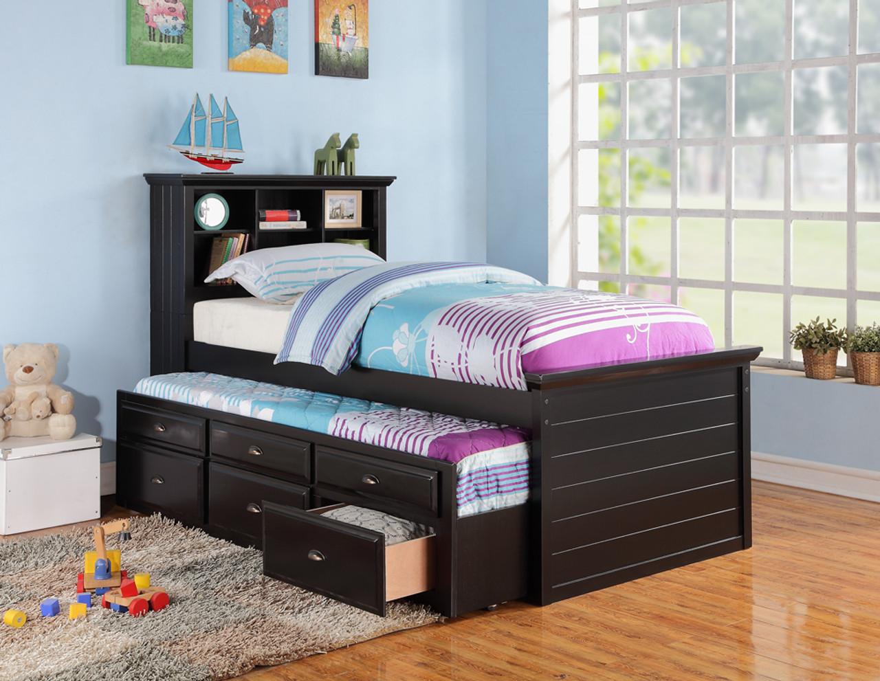 The Akron Youth Twin Bed With Trundle And Drawers In Black