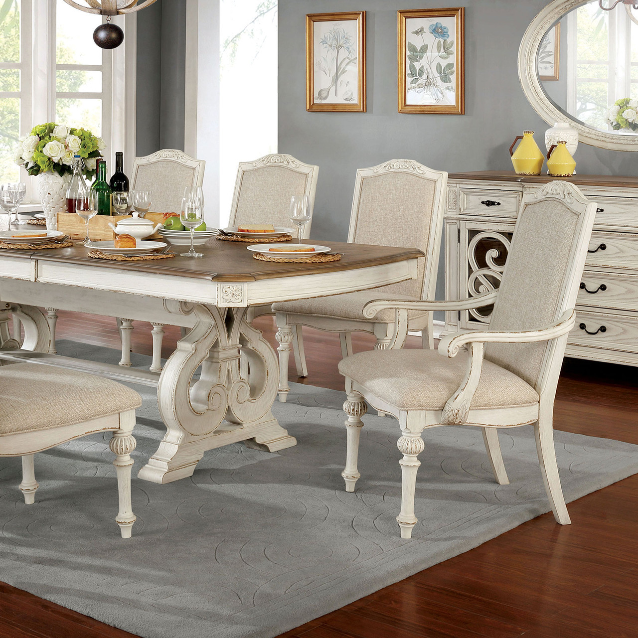 white rustic dining set