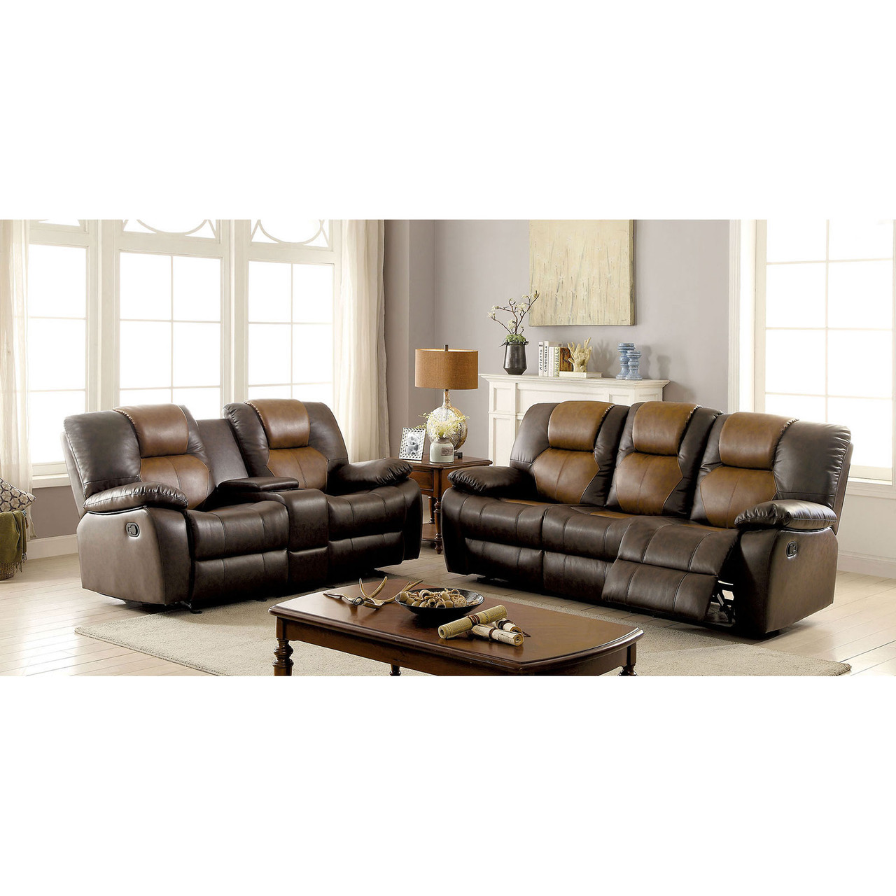 Furniture of America Pollux Brown 2pc Living Room Set with Console