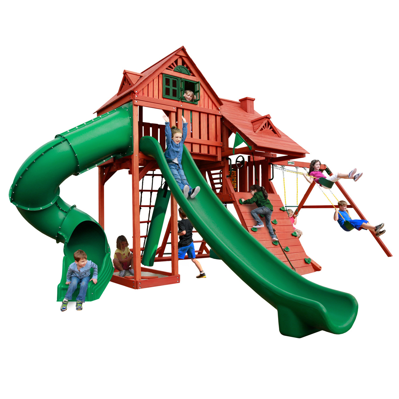 The Sun Palace Deluxe Cedar Wooden Swing Set with 2 Slides