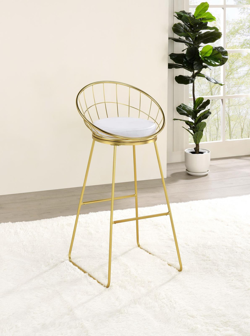 The Gordonville Modern White and Matte Brass Bar Stools Set of 2