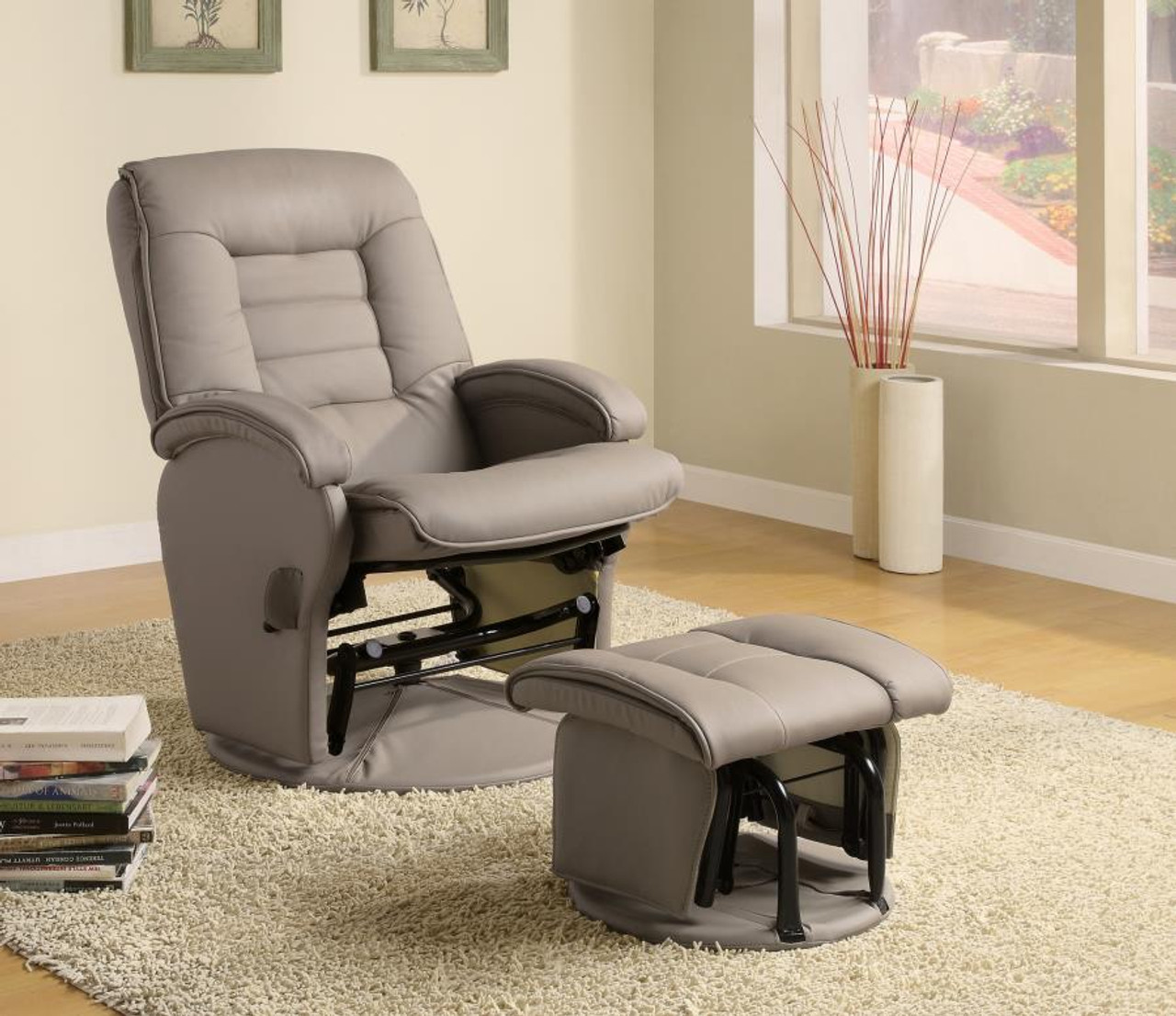 The Casual Bone Faux Leather Vinyl Reclining Glider With Matching