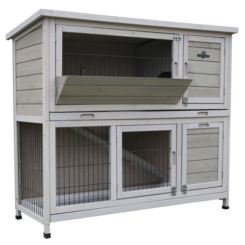 Confidence Pet Rabbit Hutch, 4ft 2-Story with Ramp Wooden Hutch
