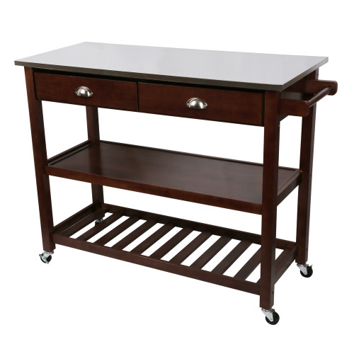 Homegear Open Storage Kitchen Cart with Shelves - Stainless Steel Top