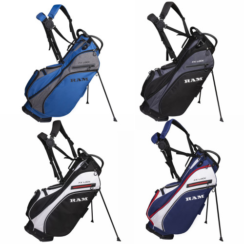 Ram Golf FX-LOCK Stand Bag with 14-Way Silent Lock-In Divider Top, 8 Pockets, Dual Strap, EVA Hip Pad & Auto-Deploy Stand — Lightweight 7.4 lb Carry Bag for Men & Women