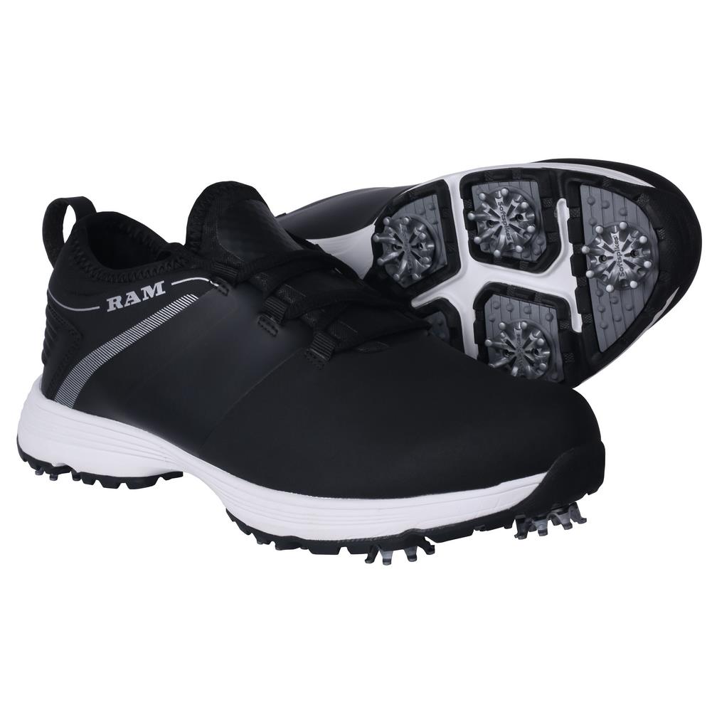 Ram Golf XT1 Mens Waterproof Golf Shoes, Spiked, Black The Sports HQ