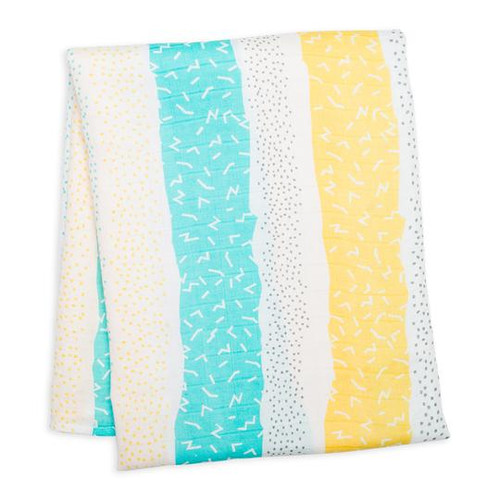 Lulujo Bamboo muslin Aqua Spotted Stripe Swaddle Blanket