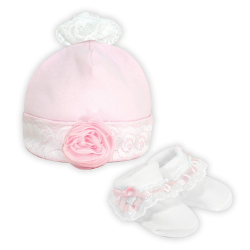 Stephan Baby Cap and Socks Set Shabby Rose