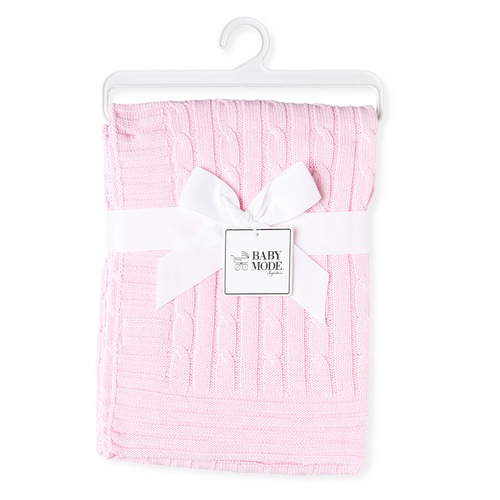 Rose Textiles Pink Cable Knit Cotton Blanket