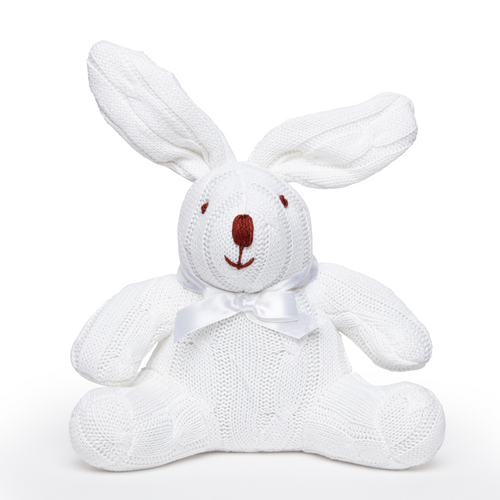 Rose Textiles 8 inch Cable Knit White Bunny