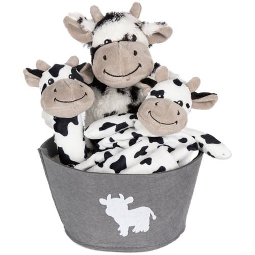 Cow 4 Piece Plush Gift Set Bucket