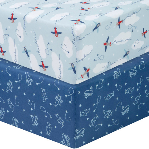 Airplanes 2 Pack Microfiber Fitted Crib Sheets