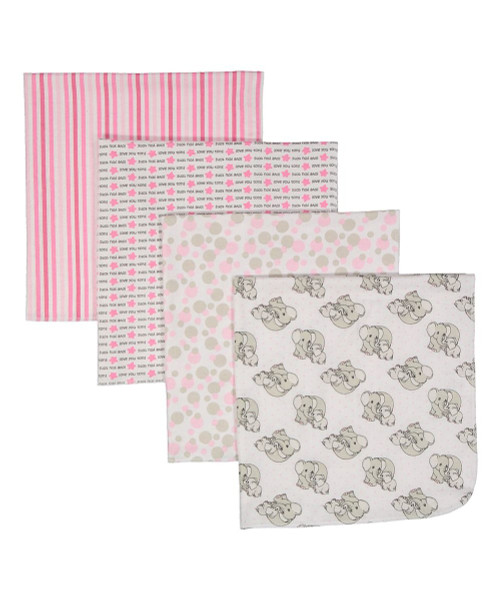 Precious Moments 4 pack Pink Flannel Receiving Blankets
