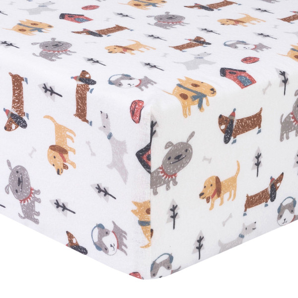 Dog Park Flannel Fitted Crib Sheet