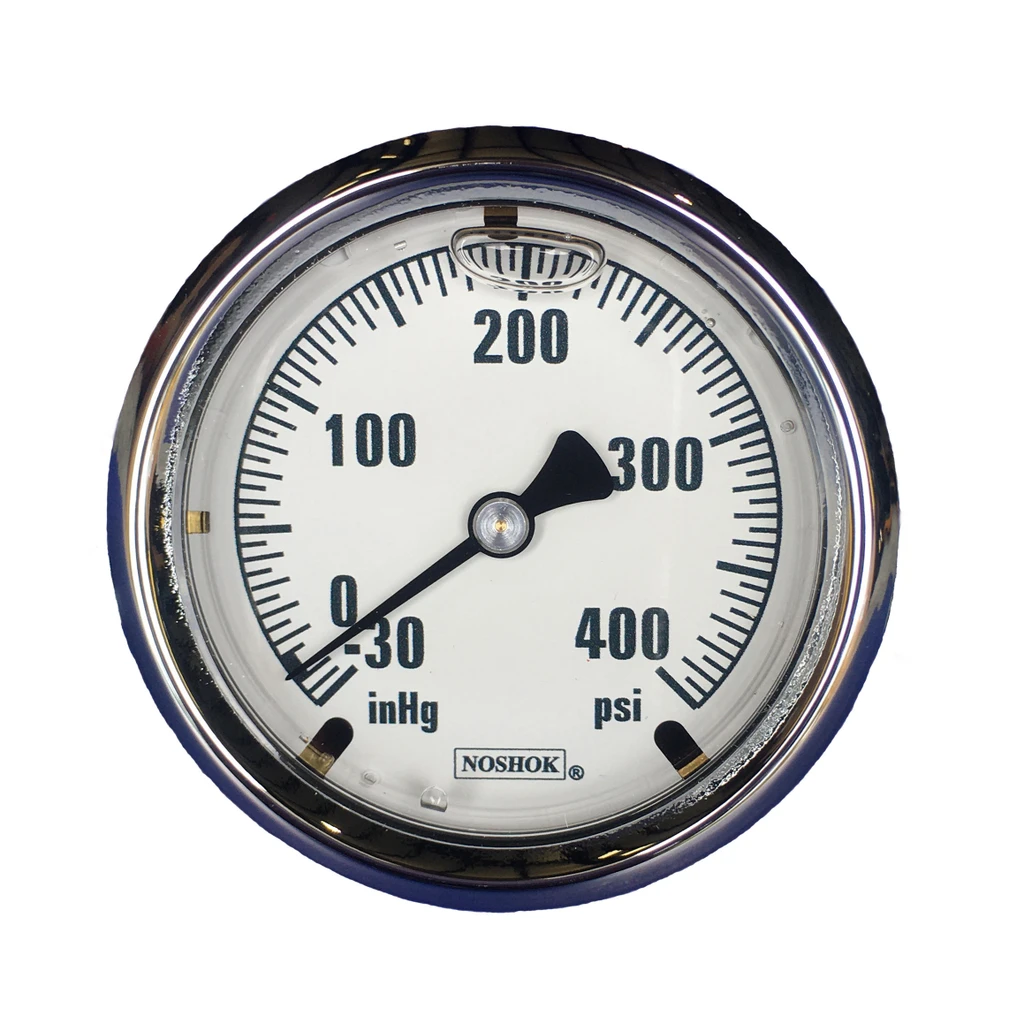 Innovative Controls #3010110 "NOSHOK" 3.0" Brass Case Gauge, White Background - CHOOSE PSI