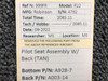 Robinson Helicopter and Airplane Parts A928-7 / A003-14 Robinson R22 Pilot Seat Assembly W/ Back