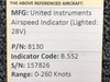 United Instruments Code: B.552 United Instruments Lighted, 28V Airspeed Indicator - Part No 8130 