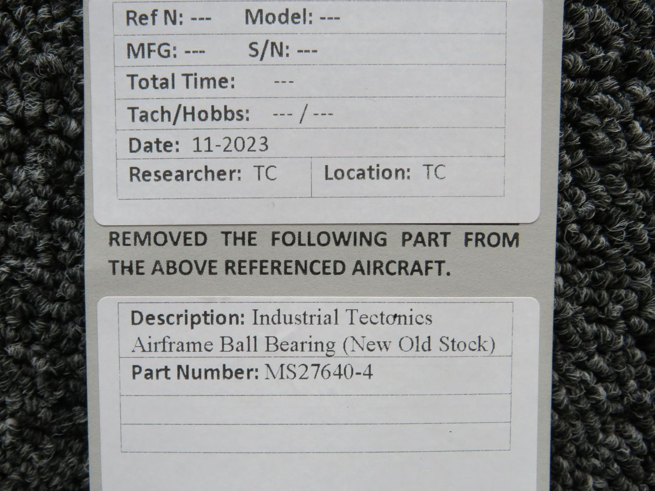 MS276404 Industrial Tectonics Airframe Ball Bearing New Old Stock