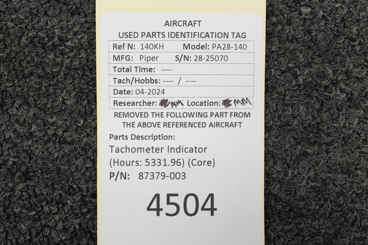 87379-003 Piper PA28-140 Tachometer Indicator (5331.96 Hours) (Core)