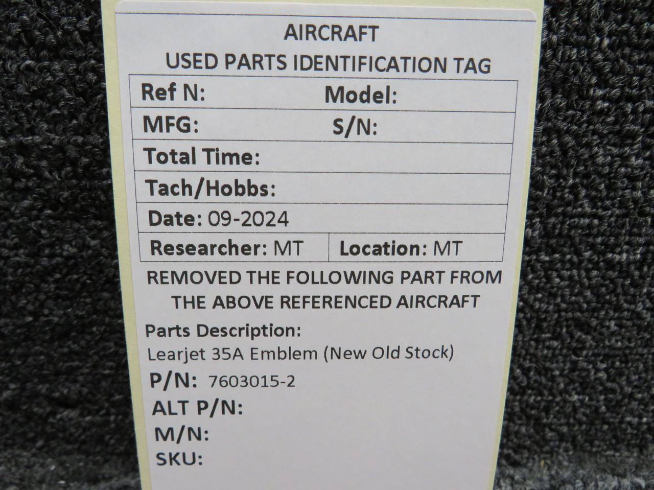 7603015-2 Learjet 35A Emblem New Old Stock