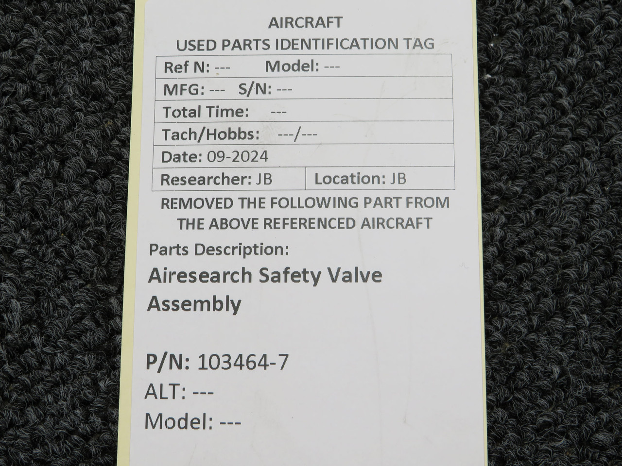 103464-7 Airesearch Safety Valve Assembly For Sale