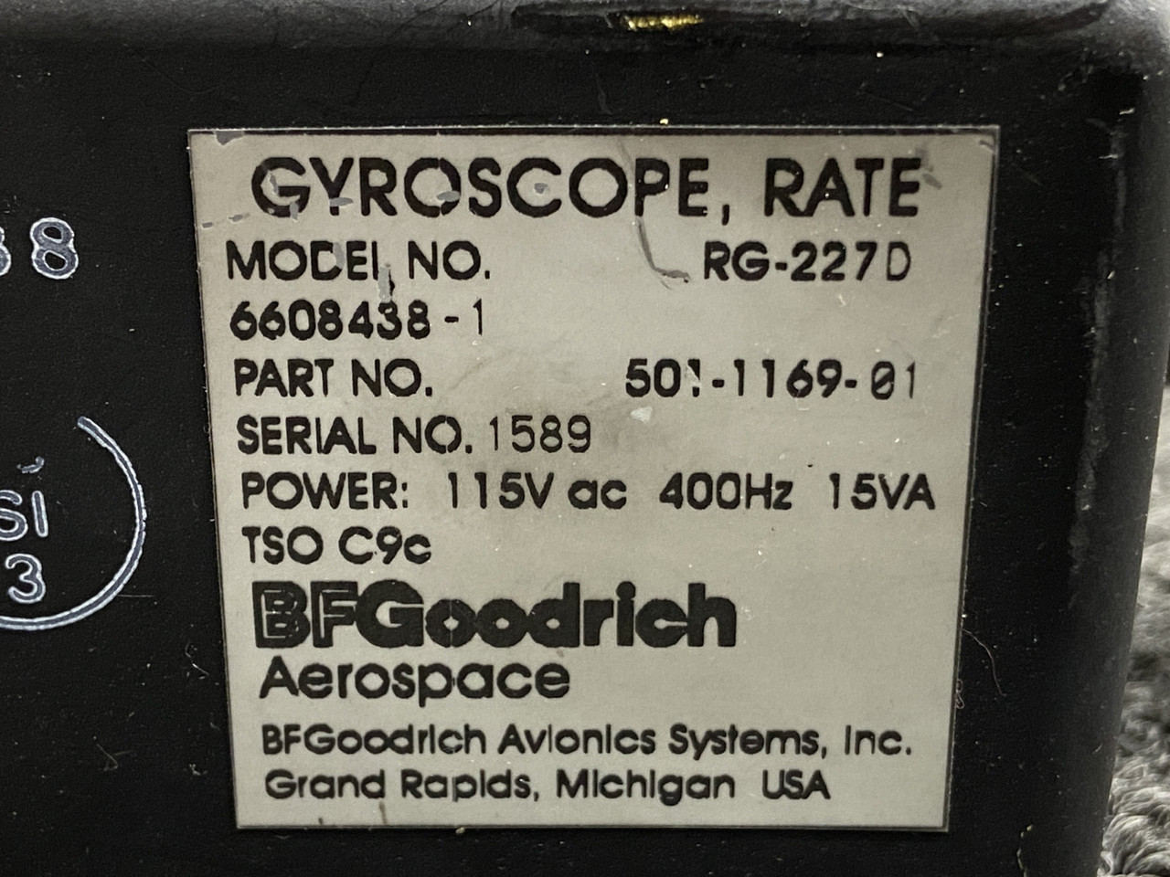 501-1169-01 (Alt: 6608438-1) BF RG-227D Yaw Dampener Rate Gyro