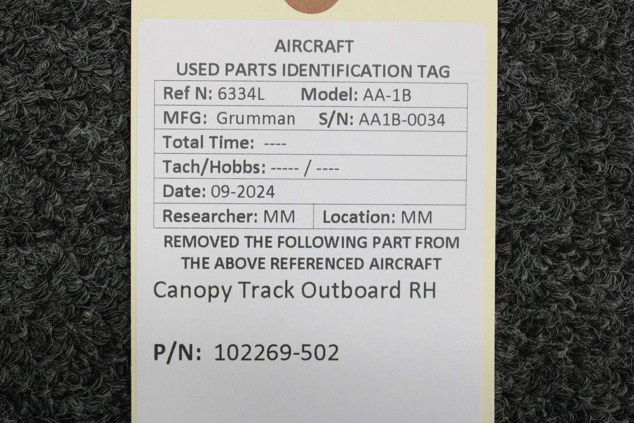 102269-502 Grumman AA-1B Canopy Track Outboard Right Hand