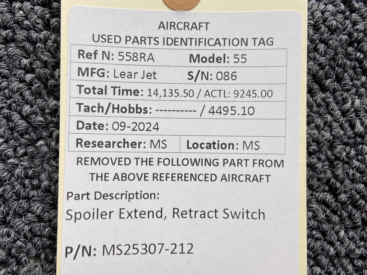 MS25307-212 Lear Jet 55 Spoiler Extend, Retract Switch For Sale