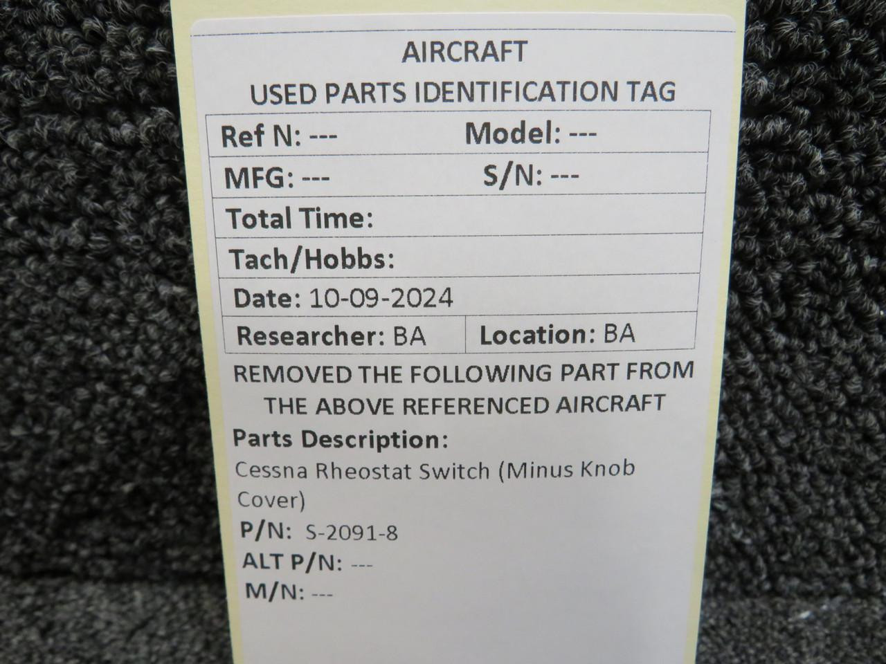 S-2091-8 Cessna Rheostat Switch (Minus Knob Cover) For Sale