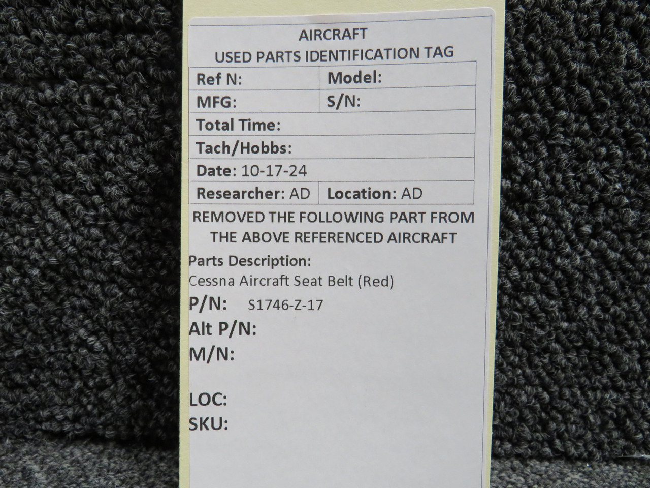 S1746-Z-17 Cessna Aircraft Seat Belt (Red) For Sale