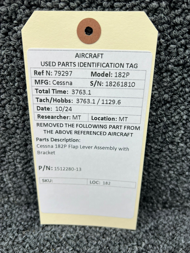 1512280-13 Cessna 182P Flap Lever Assembly and Bracket