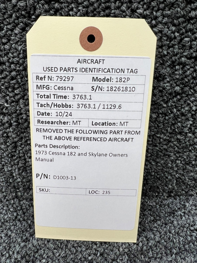 D1003-13 1973 Cessna 182 and Skylane Owners Manual For Sale