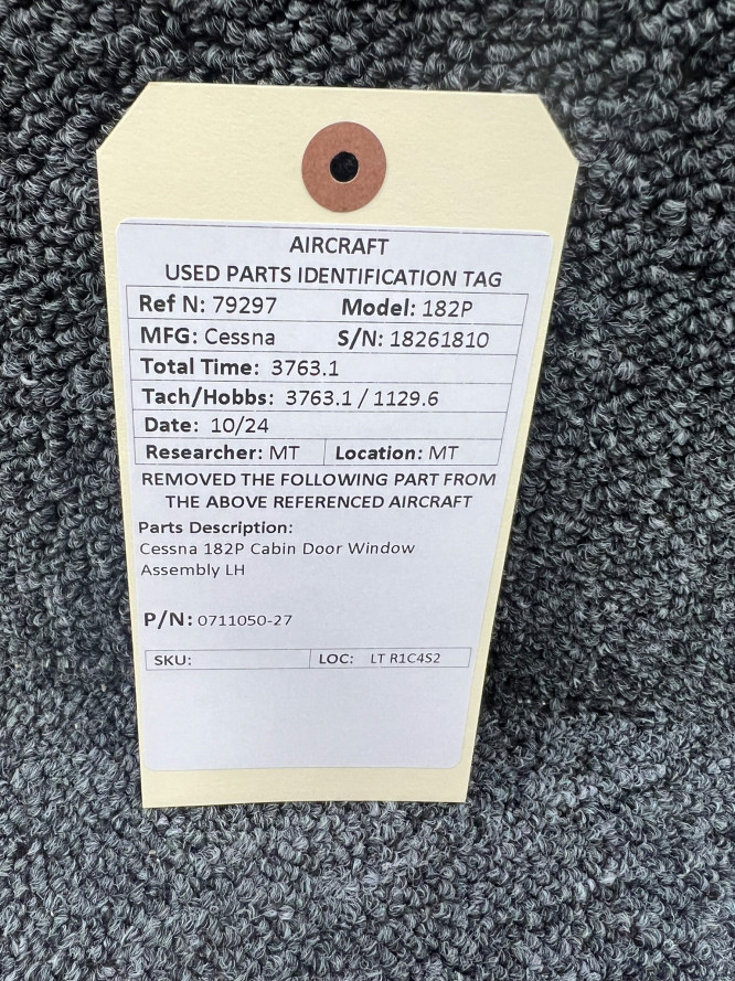 0711050-27 Cessna 182P Cabin Door Window Assembly LH For Sale