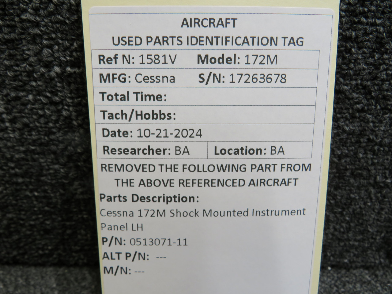 0513071-11 Cessna 172M Shock Mounted Instrument Panel LH For Sale