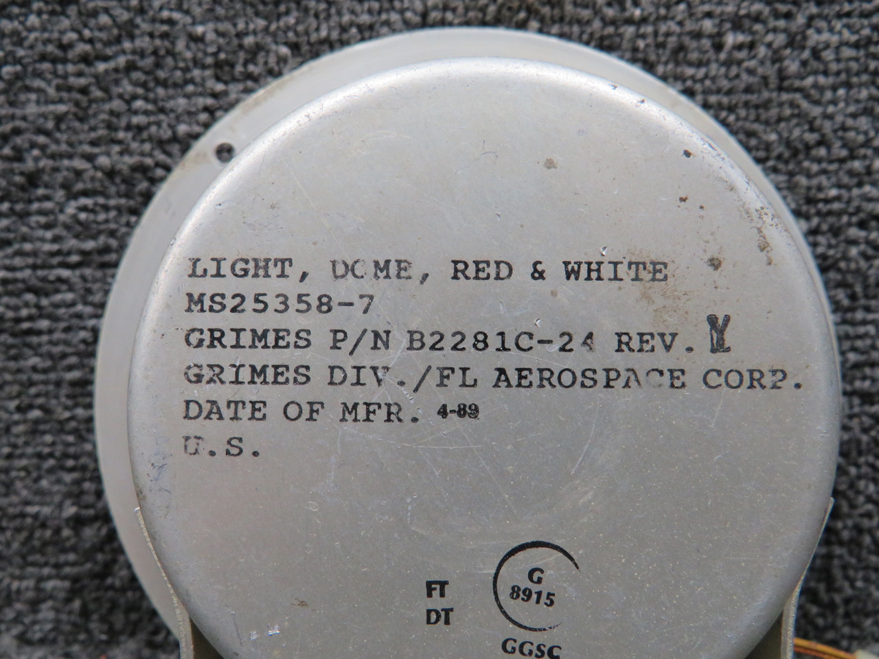 B2281C-24 (Alt PN: MS25358-7) Grimes Red and White Dome Light Assembly