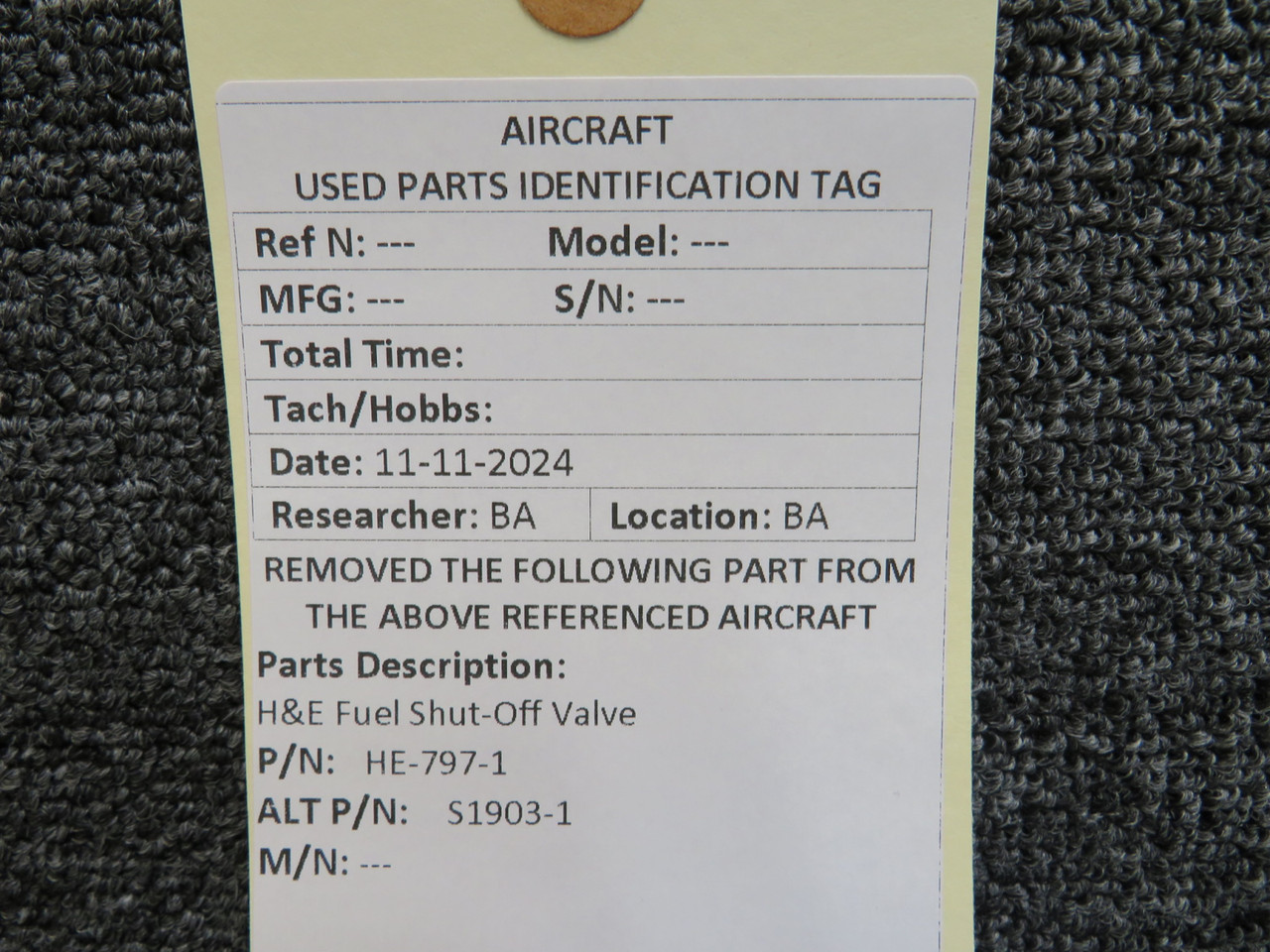 HE-797-1 Use Part Number S1903-1 H&E Fuel Shut-Off Valve