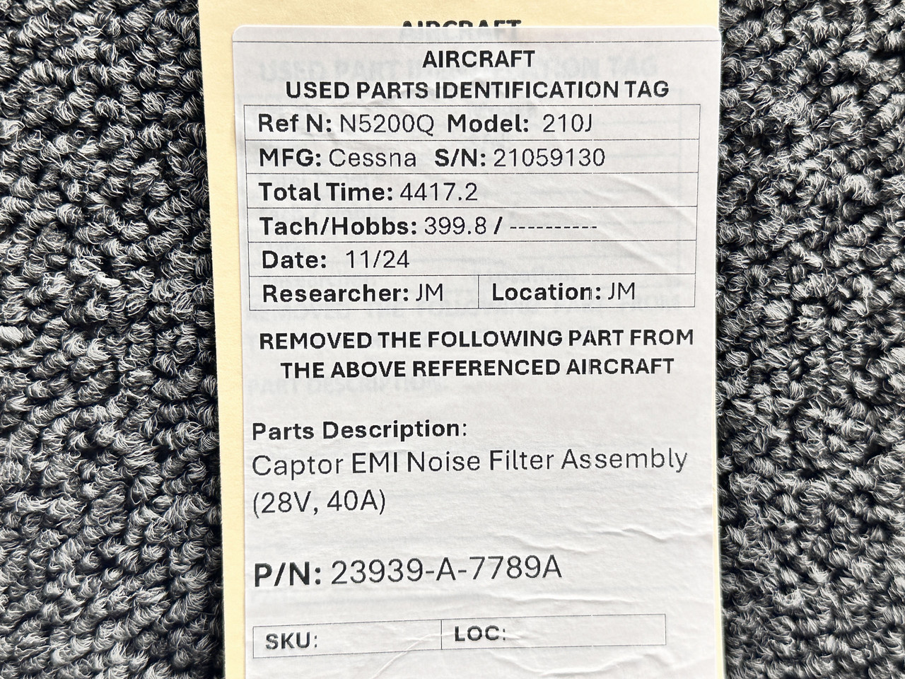 23939-A-7789A Captor EMI Noise Filter Assembly (28 Volts, 40 Amps)