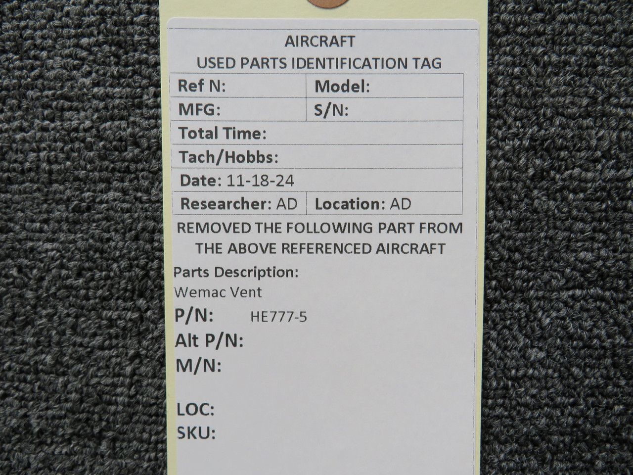 HE777-5 Wemac Vent For Sale