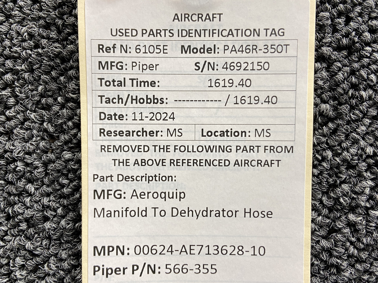 00624-AE713628-10 (Alt PN: 566-355) Aeroquip Manifold to Dehydrator Hose