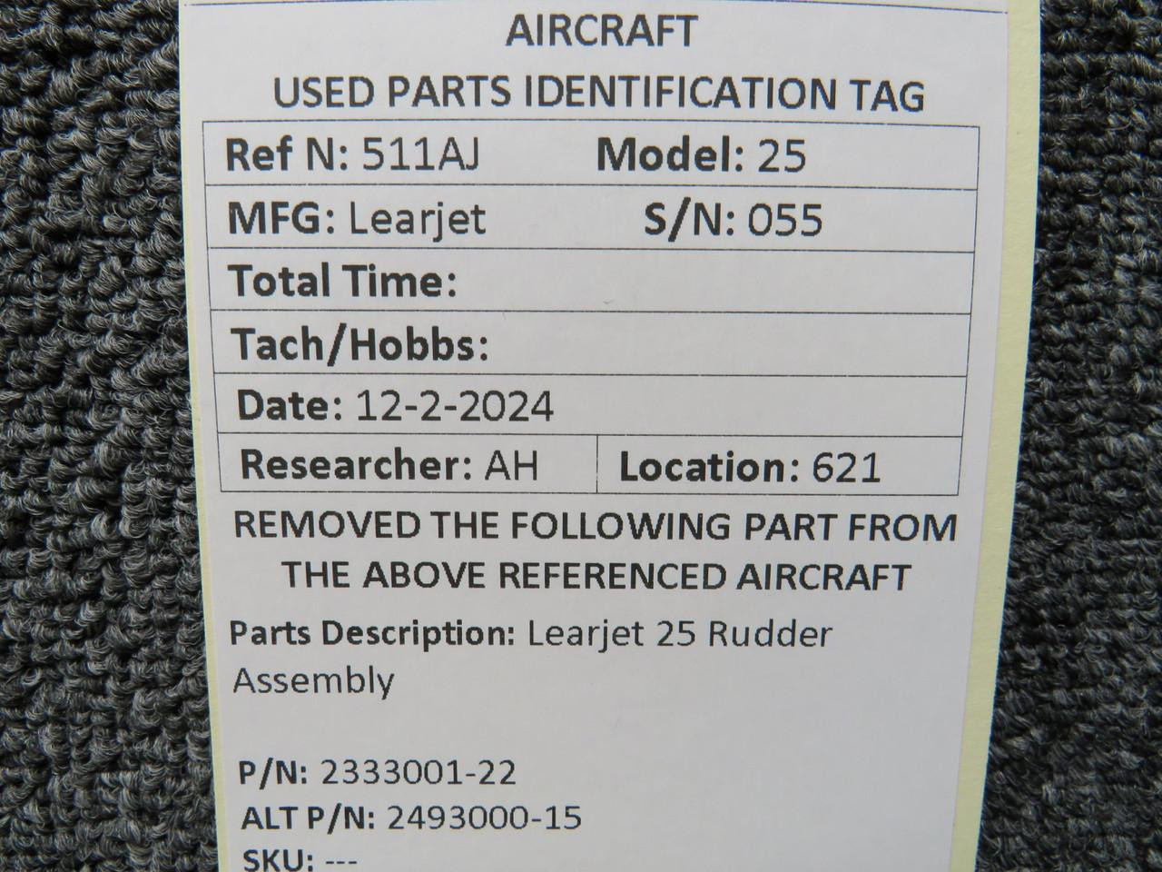 2333001-22 (Use: 2493000-15) Learjet 25 Rudder Assembly For Sale